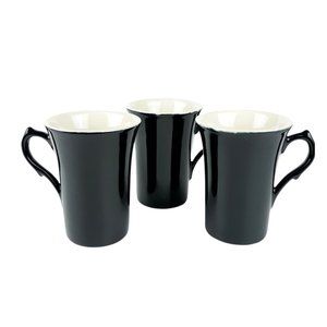 Burden China Mug Cup Black Vintage Restaurant Diner Ware Delicate Handle Set 3